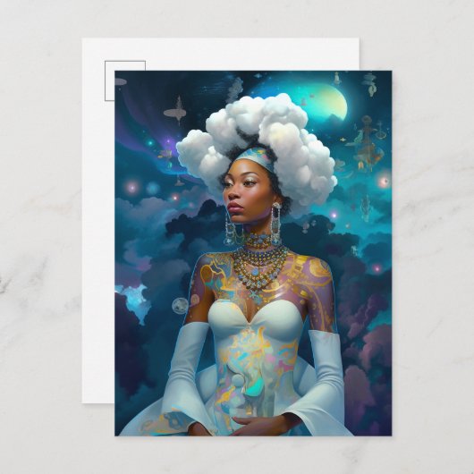 超現実的な世界のレディースコズミックアフリカンアメリカン・アート ポストカード (正面/裏面)