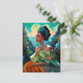 超現実的な世界のレディ・アフリカ・アメリカン・アート ポストカード (スタンド正面)