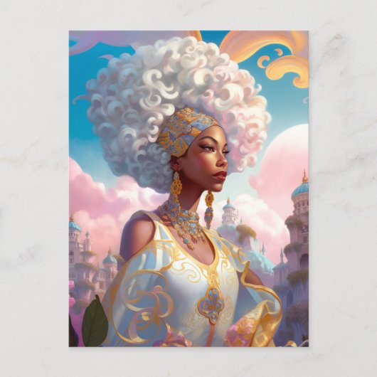 超現実的な世界のレディ・アフリカ・アメリカン・アート ポストカード (正面)