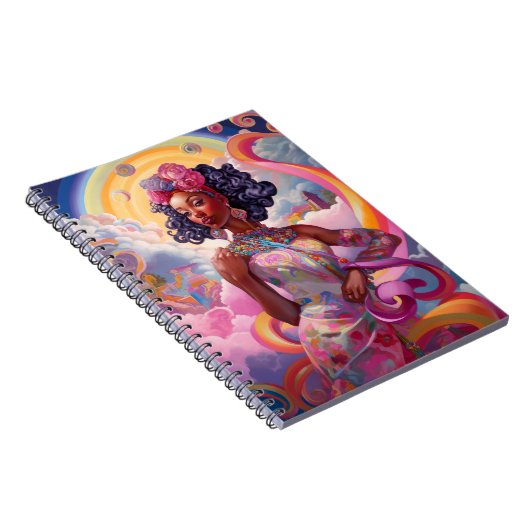 超現実的な世界のレディAfrican Americanアートピンク ノートブック (右側)