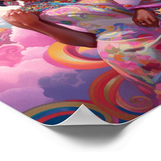 超現実的な世界のレディAfrican Americanアートピンク ポスター (角)