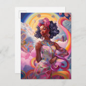 超現実的な世界のレディAfrican Americanアートピンク ポストカード (正面/裏面)