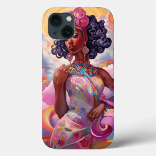 超現実的な世界のレディAfrican Americanアートピンク iPhone 13ケース