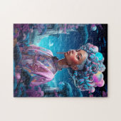 超現実的な世界の女性アフリカ系アメリカ人アートパープル ジグソーパズル (横)