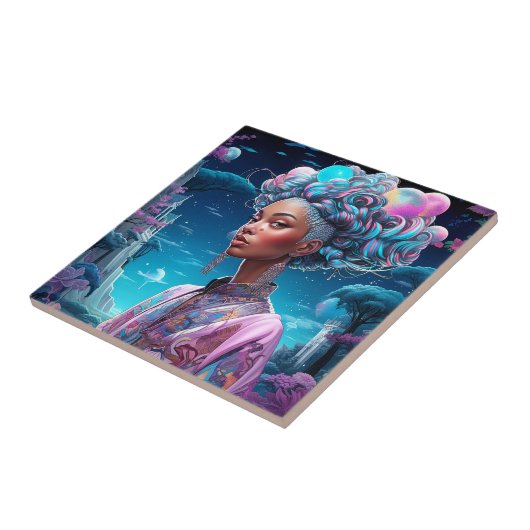 超現実的な世界の女性アフリカ系アメリカ人アートパープル タイル (側面)