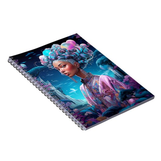 超現実的な世界の女性アフリカ系アメリカ人アートパープル ノートブック (右側)