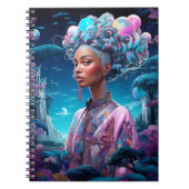 超現実的な世界の女性アフリカ系アメリカ人アートパープル ノートブック (正面)