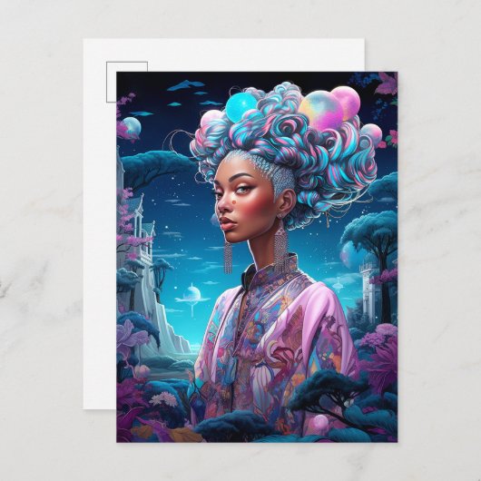 超現実的な世界の女性アフリカ系アメリカ人アートパープル ポストカード (正面/裏面)