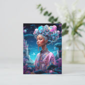 超現実的な世界の女性アフリカ系アメリカ人アートパープル ポストカード (スタンド正面)