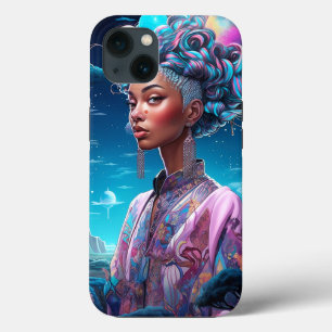 超現実的な世界の女性アフリカ系アメリカ人アートパープル iPhone 13ケース