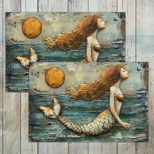 超現実的な人魚の混合メディアのデコペティッシュペーパー 薄葉紙