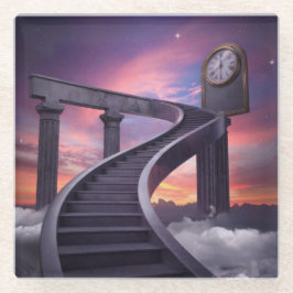 超現実的な夢のような風景の曲線階段 ガラスコースター