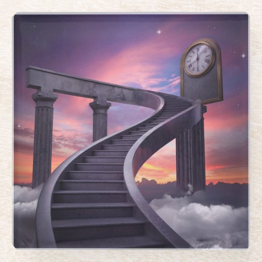 超現実的な夢のような風景の曲線階段 ガラスコースター (正面)