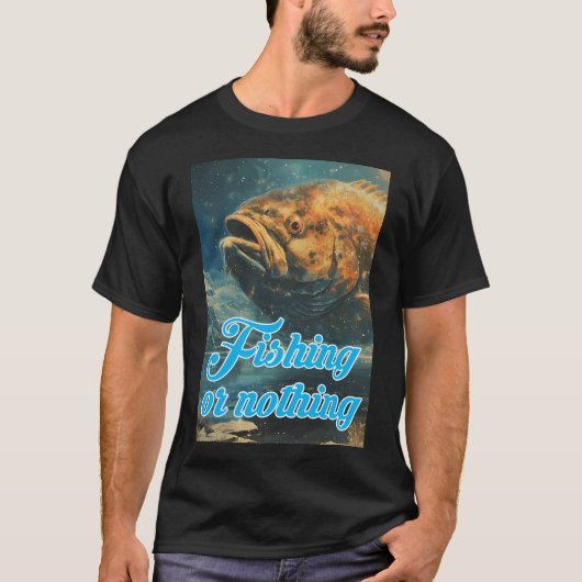 超現実的な大きな魚を釣る男 Tシャツ (正面)