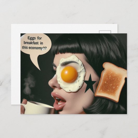 超現実的な女性の朝のコーヒーの卵は、この経済の？ ポストカード (正面/裏面)