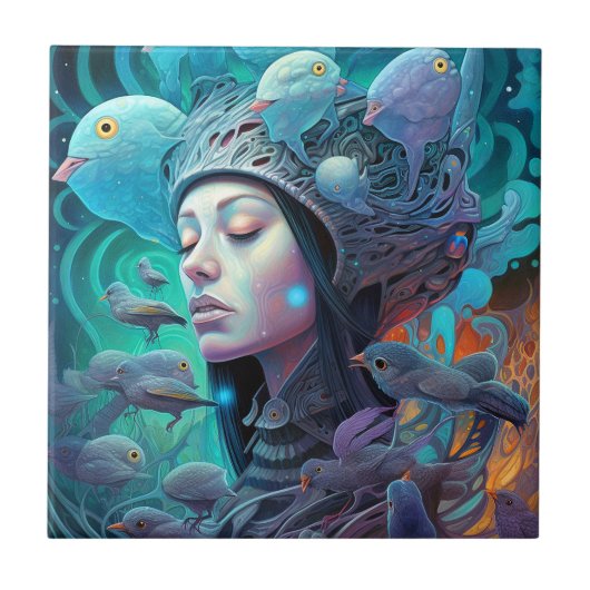 超現実的な女鳥の幻想的な芸術 タイル (正面)