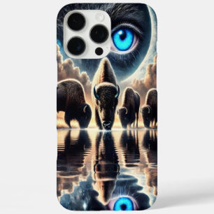 超現実的な宇宙のビジョン:野生のバッファローたちの湖面に映る姿 iPhone 16 PRO MAXケース