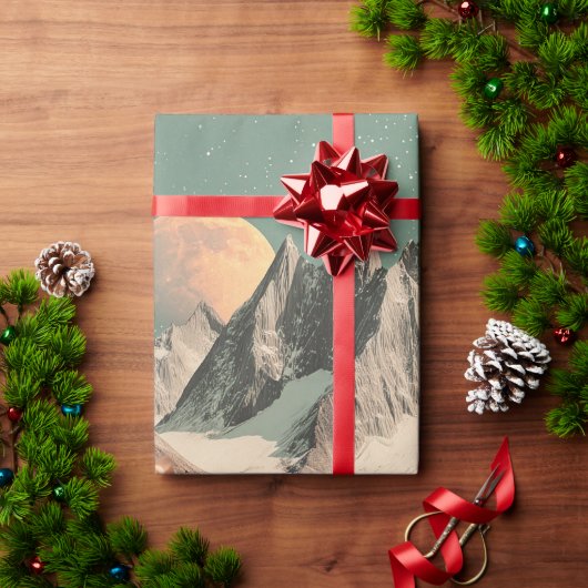 超現実的な山の風景と咲く花々 ラッピングペーパー (クリスマスギフト)