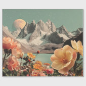 超現実的な山の風景と咲く花々 ラッピングペーパー (フラット)