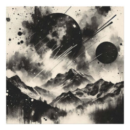 超現実的な山の風景と抽象芸術サークル フォトプリント           