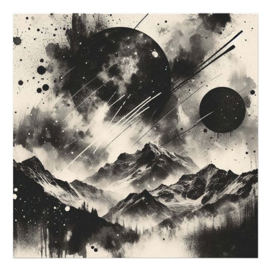 超現実的な山の風景と抽象芸術サークル フォトプリント            (正面)