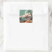 超現実的な山岳風景と惑星と雲 スクエアシール (バッグ)