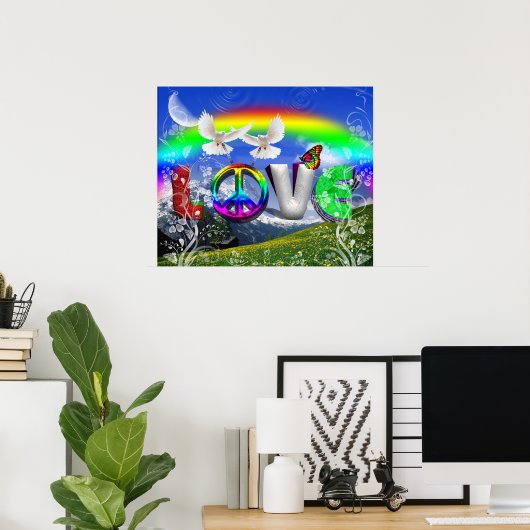 超現実的な平和と愛の芸術を独自にデザイン ポスター (ホームオフィス)