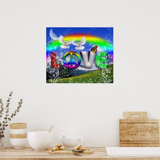 超現実的な平和と愛の芸術を独自にデザイン ポスター (キッチン)