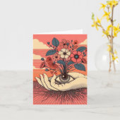 超現実的な庭師の手と目のすべての行事 カード (黄色い花)