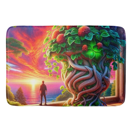 超現実的な木の夕日シーン バスマット (正面)