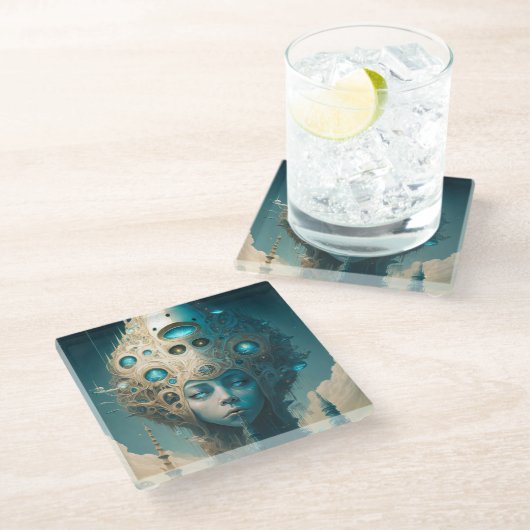 超現実的な未来的エイリアン女性景観 ガラスコースター (アングル)