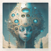 超現実的な未来的エイリアン女性景観 ガラスコースター (正面)