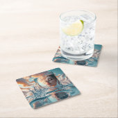 超現実的な水鏡ポートレート – 女性の顔レフレ スクエアペーパーコースター (インサイチュ)