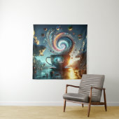 超現実的な浮きソース付きの巨大なティーカップ タペストリー (インサイチュ)