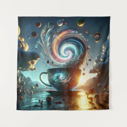 超現実的な浮きソース付きの巨大なティーカップ タペストリー (正面)