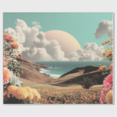 超現実的な海岸の風景 花と雲 ラッピングペーパー (フラット)