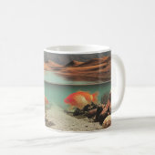 超現実的な砂漠と金魚の湖 コーヒーマグカップ (正面右)