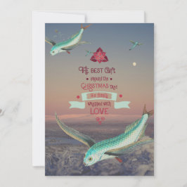 超現実的な空飛ぶ魚のクリスマス引用 シーズンカード