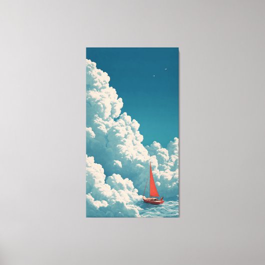 超現実的な船が空を横切って進む夢の壁画アート キャンバスプリント (正面)