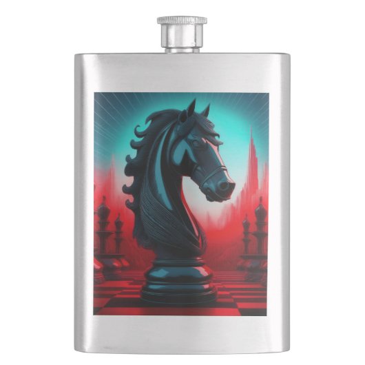 超現実的な複雑な黒の騎士チェスの駒 フラスク (正面)
