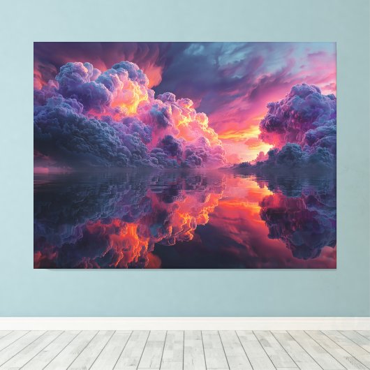 超現実的な輝く夕日雲が水面に反射 キャンバスプリント (インサイチュ (ウッドフロア))