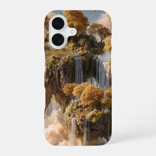 超現実的な金色の木々が浮かぶ島々 iPhone 16ケース (裏面)