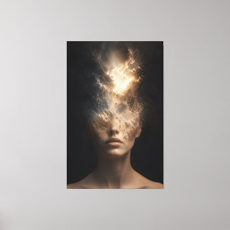 超現実的な霊的な顔の肖像画 | エーテル体に溶ける顔 キャンバスプリント
