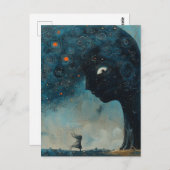 超現実的な青い木と驚いた少女 ポストカード (正面/裏面)