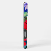 超現実的な青い目のピンクの花と赤い百日草 iPhoneケース (右側面)