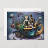 超現実的な顔のない女の子が魔法ボートに ポストカード (正面/裏面)