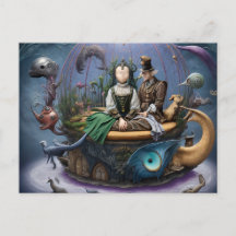 超現実的な顔のない女の子が魔法ボートに