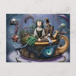 超現実的な顔のない女の子が魔法ボートに ポストカード