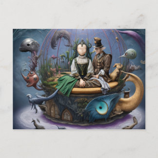超現実的な顔のない女の子が魔法ボートに ポストカード