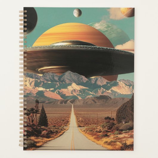 超現実的な風景と道路、UFOと土星 プランナー手帳 (正面)